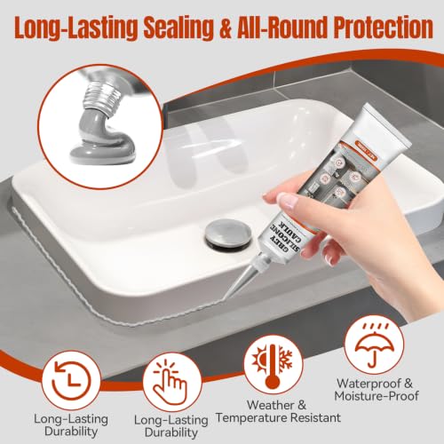 Gray Silicone Caulk, Flexible & Waterproof Caulking, Easy Squeeze - color: Gray
