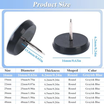 24 Pack Nail on Furniture Sliders, 0.63Inch/16mm Round Chair Glide - color: 24pcs Φ 16mm, size: ROUND