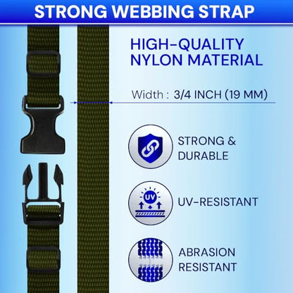 TECEUM 3/4" Nylon Strap Kit with Buckles, Khaki 6 yards Repair Set - color: Khaki, size: 3/4" - 6 yards, style: 6 Buckle - 12 Slides - 6 D-rind
