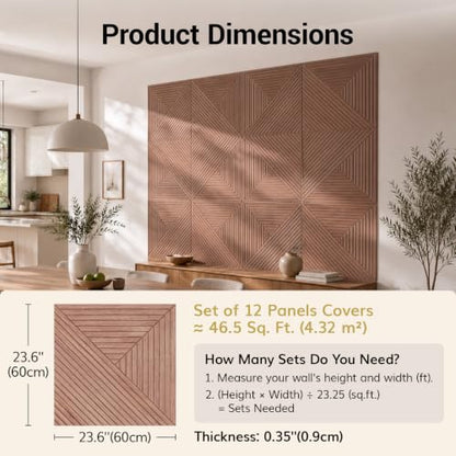 TONOR 12 Pack Acoustic Panels Peel and Stick, 23.6''x23.6''-46.5 sq.ft. - color: Walnut, size: 12 PCS