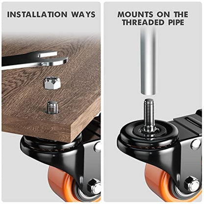 2 Inch Caster Wheels 1/4" Threaded Stem Casters Set of 4 Heavy Duty - color: Orange, size: 2in(1/4"-20)