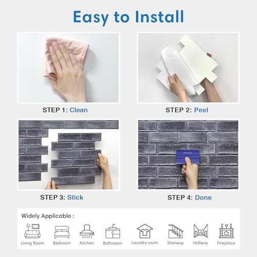 COMSTICKC 3D Faux Brick Wall Panels Peel and Stick, 10 Pcs 11.8" x 11.8" - color: Gray-1