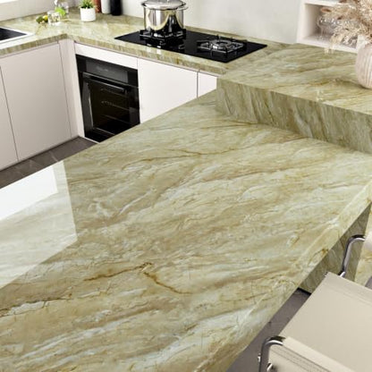 Beige Green Marble Contact Paper for Countertops Waterproof Glossy Marble Wallpaper 17.7" x 315" Removable Self Adhesive Granite Contact Paper for Kitchen Bathroom Cabinets Counter Top Covers - size: 17.7" x 315"