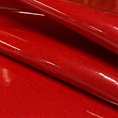 Sparkle Vinyl Fabric, Smooth Glitter Faux Leather Sheets, Shiny Material, Great for Upholstery Bag Making Hair Bows Clips Earrings DIY and Craft Projects - 1 Foot 12"x54" (Ruby Red) - color: Ruby Red, size: 1 Foot