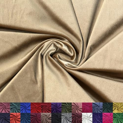 Stretch Velvet Fabric by the Yard - 58/60" Wide Soft Velvety Cloth for Sewing Dresses, Gowns, Upholstery, Costumes and DIY Crafts - 92% Polyester 8% Spandex - Tan - 1 Yard - color: Tan, size: Precut 1 Yard
