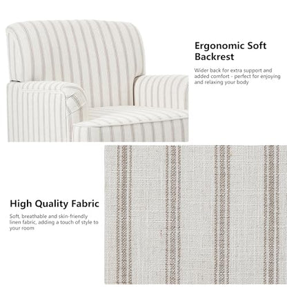 Mid-Century Modern Accent Chair, Pinstripe Light Brown, Set of 2 - color: Fabric Pinstripe Light Brown
