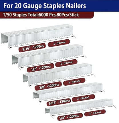 HW HAMWOO 20 Guage Galvanized T/50 Staples,6000pcs - size: Assembly---6000 Pcs