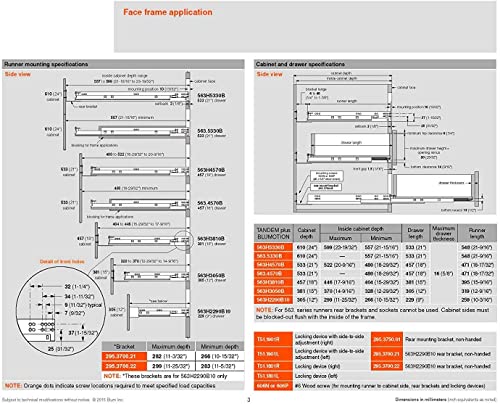 BLUM Tandem Plus BLUMOTION Drawer Slides Complete Pair, with Runners 563H, Locking Devices, Rear Mounting Brackets and Screws (for face Frame or Frameless Application) 18 Inch