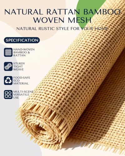 24'' * 60'' Natural Rattan Cane Webbing Roll, Open Mesh Woven Cane Sheet for Furniture Repair, Chair Seats, Cabinet Inserts, Ceiling Panels, and DIY Caning Projects - color: 24"*60"