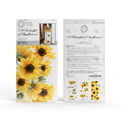 Rub on Transfers for Crafts and Furniture | 3 Design Sheets 6”x 12” | Home Decor Transfers | Furniture and Craft Decals | by Thymeless Designs (A Pocketful of Sunflowers) - style: A Pocketful of Sunflowers