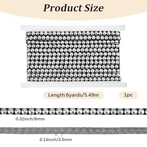 GORGECRAFT 6 Yard Metal Convex Dome Iron on Nailhead Trim 8mm Wide Silver Hot Fix Nailhead Strip with Black Leather Base Round Stud Decorative Upholstery Applique Trim for DIY Clothes Bag
