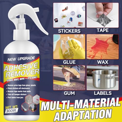Adhesive Remover Spray – 10.14Floz Sticker Remover for Cars, Stickers, Labels, Tape Residue, Glue, Chewing Gum & Caulk – Works on Metal, Glass, Plastic, Car Paint & Hard Surfaces – with Scraper Super