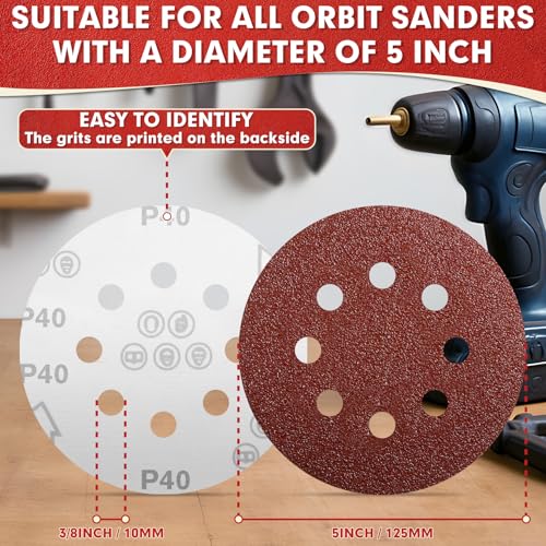 JTIEO 5 Inch Sanding Discs – 180 PCS Sandpaper Assortment for Orbital Sander Pads, Hook & Loop Sanding Pads, Round Sanding Disc Set for Random Orbital Sanders 40 60 80 120 150 240 320 400 600 Grit - style: Mix Grit-180pcs