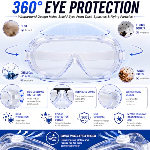 Safety Goggles Over Glasses, Anti Fog Protective Eyewear for Chemistry Lab, Woodworking, Mowing, Construction - color: 10 Pack
