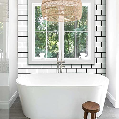 STICKGOO 10-Sheet Backsplash Peel and Stick Subway Tile(Thicker Design) - color: White With Black Grout