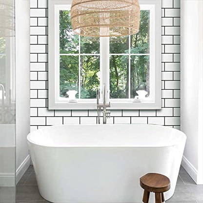 STICKGOO 10-Sheet Backsplash Peel and Stick Subway Tile(Thicker Design) - color: White With Black Grout