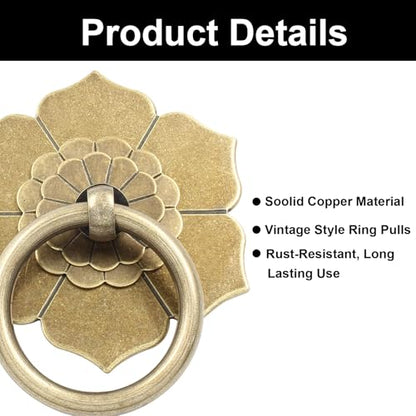 Murtenze Bronze Antique Brass Ring Pulls Handle, 2 Pieces - color: Bronze, Flower-2