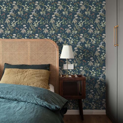 Wallpaper Peel and Stick Waterproof Floral Wallpaper - color: Blue, size: 17.4" x 197"
