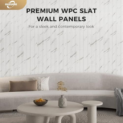 OUZUGIE WPC Acoustic Slat Wall Paneling, 8-Pack 96 x 6 Inches - color: White, size: (Low)96“ x 6"