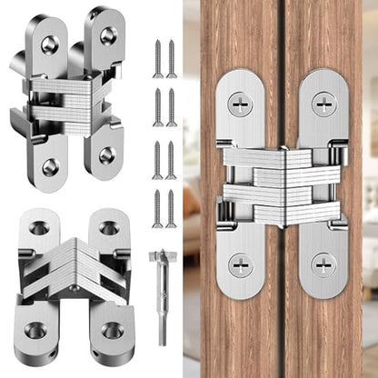 Invisible Cabinet Hinges 180° Silver, 2-Pack - color: Silver-2PCS, size: C: Door Thick(1"~1-3/8")