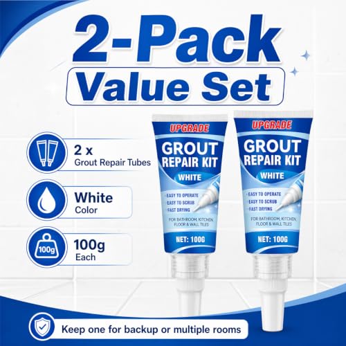 Tile Grout Repair Kit, 2 Pack Fast Drying Grout Sealer Tube