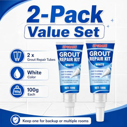 Tile Grout Repair Kit, 2 Pack Fast Drying Grout Sealer Tube