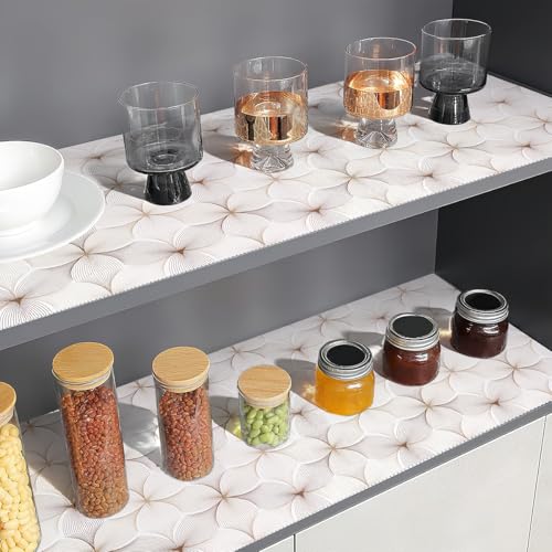 Quttisay Shelf Liner for Cabinets Non Adhesive Drawer Liner 17.3in x 16.4ft - color: Golden Flower, size: 17.3"W x 196.8"L