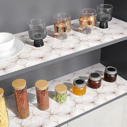 Quttisay Shelf Liner for Cabinets Non Adhesive Drawer Liner 17.3in x 16.4ft - color: Golden Flower, size: 17.3"W x 196.8"L
