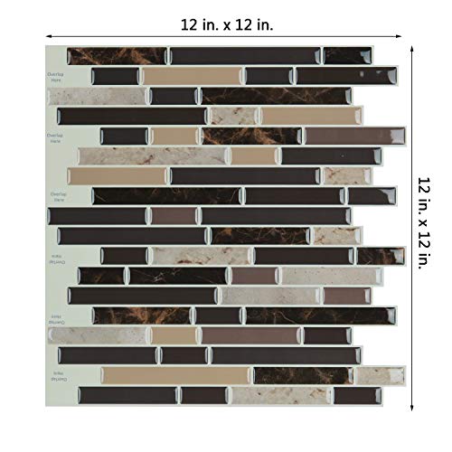 Art3d Peel and Stick Stone Wall Tile, 11.8" x 11.8", 10-Sheet, Brown Marble - color: Brown Marlbe