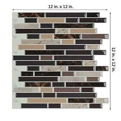 Art3d Peel and Stick Stone Wall Tile, 11.8" x 11.8", 10-Sheet, Brown Marble - color: Brown Marlbe