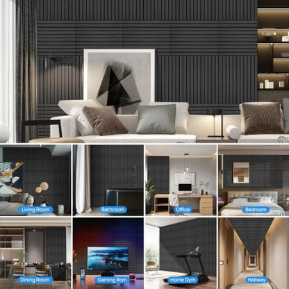 Black Acoustic Panels, 12 Pack Self-Adhesive Sound Absorbing Tiles - color: Black