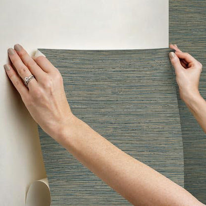 RoomMates Teal Dimensional Grasscloth Peel and Stick Wallpaper - color: Teal