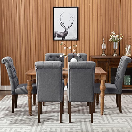 COLAMY Button Tufted Dining Chairs Set of 4, Accent Parsons Diner Upholstered Fabric Dining Room Stylish Kitchen Chairs with Solid Wood Legs and Padded Seat, Dark Grey - color: Dark Grey, size: set of 4