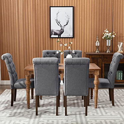 COLAMY Button Tufted Dining Chairs Set of 4, Accent Parsons Diner Upholstered Fabric Dining Room Stylish Kitchen Chairs with Solid Wood Legs and Padded Seat, Dark Grey - color: Dark Grey, size: set of 4