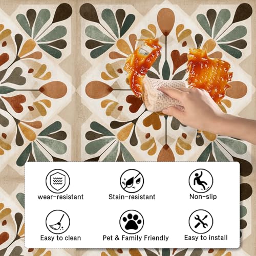 Nuxovilar Peel and Stick Floor Tile,Peel and Stick Vinyl Floor Tiles - color: Brown green vine flowers