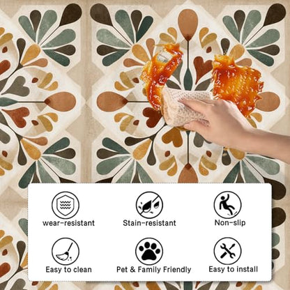 Nuxovilar Peel and Stick Floor Tile,Peel and Stick Vinyl Floor Tiles - color: Brown green vine flowers