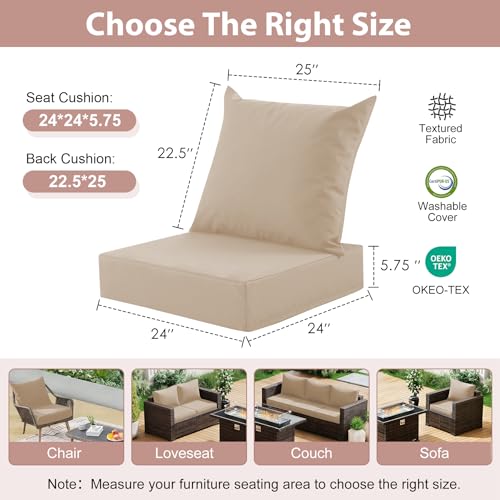 Outdoor Deep Seat Cushion Set, 24x24 Inch, Beige, Set of 1 - color: Beige