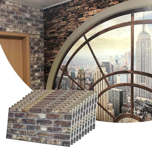 Dundee Deco 3D Wall Panels Faux Brick - Cladding, Grey Brown Stone Look Wall Paneling, Styrofoam Facing for Living Room, Kitchen, Bathroom, Balcony, Bedroom, Set of 10, Covers 53 sq ft - color: Grey, Brown