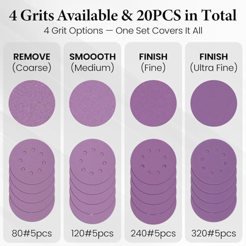 5 Inch 8 Hole Orbital Sander Foam Pads and Sanding Discs Hook and Loop - color: 4PC Pads & 20PC Sanding Discs
