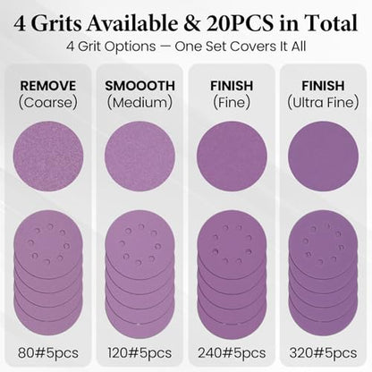 5 Inch 8 Hole Orbital Sander Foam Pads and Sanding Discs Hook and Loop - color: 4PC Pads & 20PC Sanding Discs