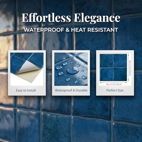 4 Sheets Ocean Blue 6"x6" Peel and Stick Subway Tile Backsplash - color: Ocean Blue, size: 4 Pcs 6" x 6" x 0.05"