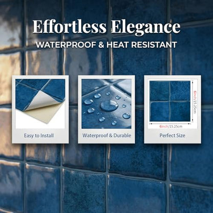 4 Sheets Ocean Blue 6"x6" Peel and Stick Subway Tile Backsplash - color: Ocean Blue, size: 4 Pcs 6" x 6" x 0.05"