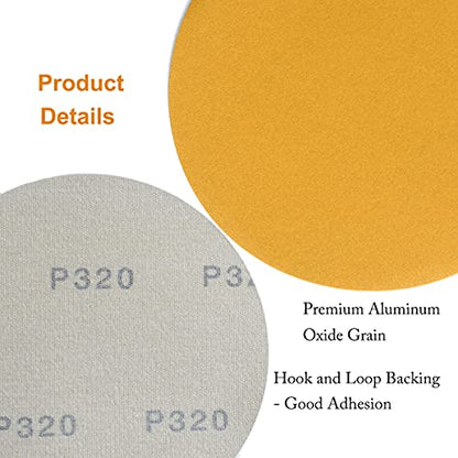 6-Inch No-Hole Hook and Loop Gold Sanding Discs 320-Grit, 100-Pack