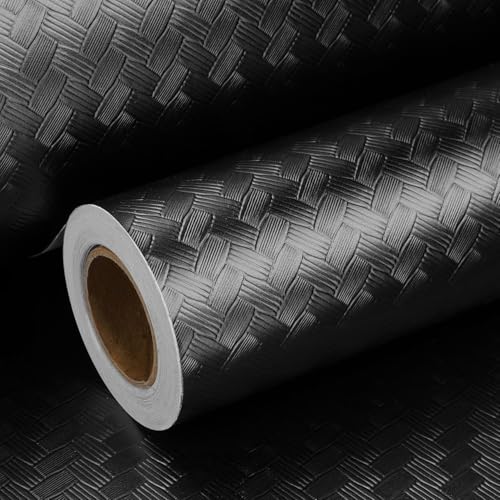 ReWallpaper Basketweave Peel and Stick Wallpaper 30in x 16.5ft Black Texture Wallpaper Waterproof Embossed Vinyl Wall Covering for Kitchen Bedroom Walls Removable Contact Paper for Cabinets Shelves - size: 30in x 16.5ft