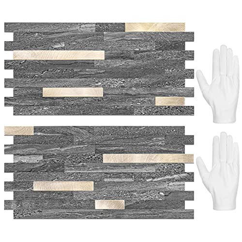 STICKGOO 20 Sheets Peel and Stick Backsplash Tile, Stick on Backsplash for Kitchen and Bathroom, Black Sandstone Look PVC Mixed Metal Gold Self Adhesive Wall Tiles - color: Black Sandstone + Metal Gold