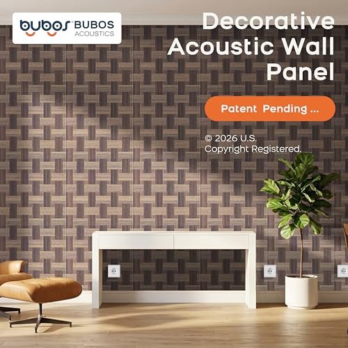 BUBOS 6 Pack Faux Wood Wall Panel,23.6"x23.6" Peel and Stick Acousitc Panel - color: GrainLoom Red Oak