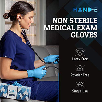 Hand-E Touch Blue Nitrile Disposable Gloves - Latex Free Medical Exam Gloves, Powder Free, Food Safe, Cooking - style: Medium