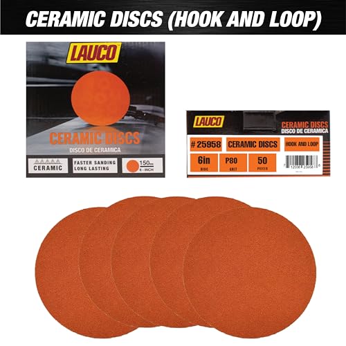 Premium 6" Hook and Loop Sanding Ceramic Discs (Box of 50) - Hook and Loop Backing Discs for DA Orbital Sanders - Automotive Sanding Wood Furniture Finishing (GRIT-80) 25958 - size: GRIT-80