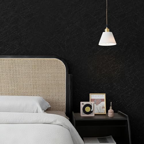 Kitico 17" x 393" Black Silk Wallpaper Peel and Stick, Embossed Textured Self Adhesive Wallpaper, Contact Paper Removable Waterproof Kitchen Vinyl Wrap Cabinet Furniture Textured Renter Friendly Wall - size: 17.7" x 393"