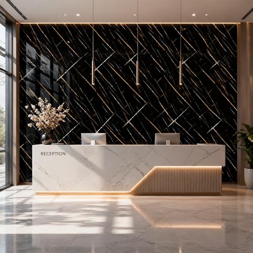 Black Gold Marble Peel and Stick Wallpaper, 47.2 x 394 in - color: Black Gold Marble, size: 47.2" x 394"